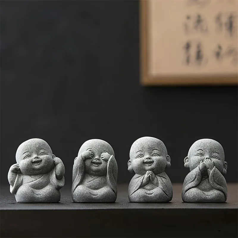 4 st Lyckliga Buddhafigurer i Blå Sandsten  - Huvudbild