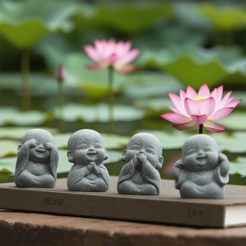 4 st Lyckliga Buddhafigurer i Blå Sandsten  - Miniatyrbild 2