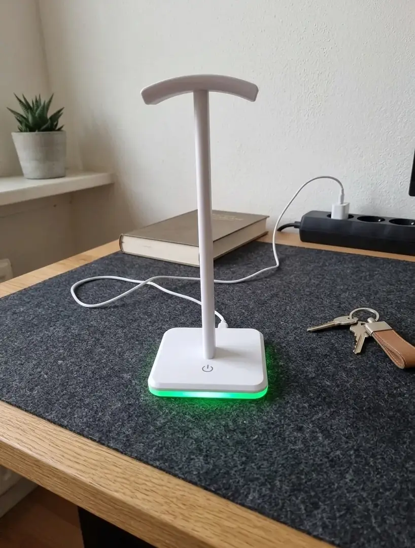 Headsethållare vit med grön LED-belysning - Huvudbild