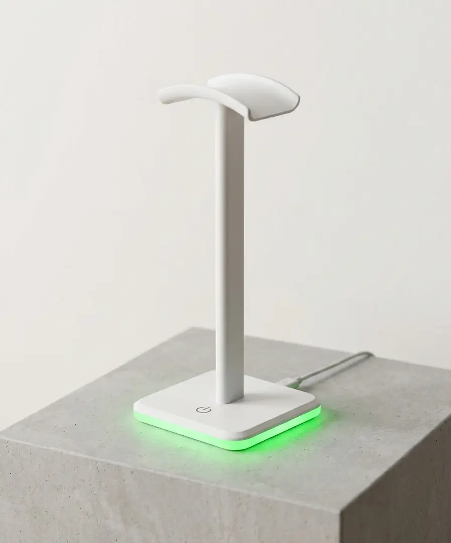 Headsethållare vit med grön LED-belysning - Miniatyrbild 2