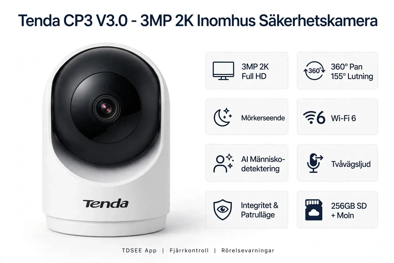 Tenda Inomhuskamera - övervakningskamera WiFi - Miniatyrbild 4