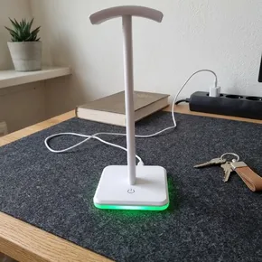 Headsethållare vit med grön LED-belysning